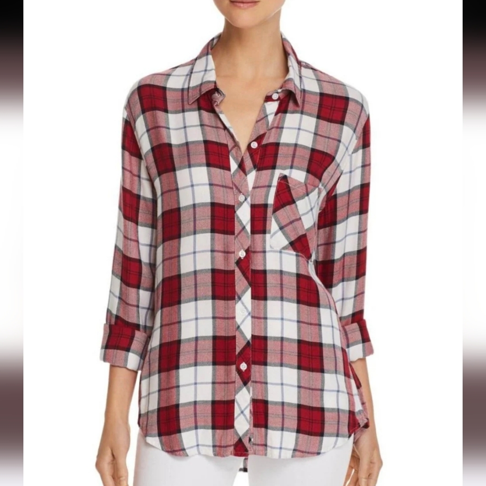 Rails Hunter Button Down Plaid Shirt Scarlet White Sky Size Medium